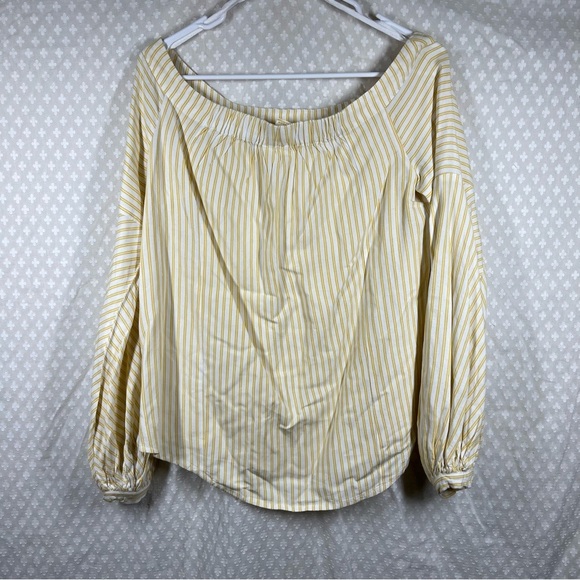 Anthropologie Maeve Yellow White Striped Clotille Off The Shoulder Top - Picture 5 of 5